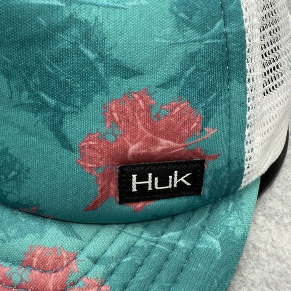 Huk Performance KC Scott Foam Flats Trucker Hat Unisex Hawaiian Flowers Teal - Picture 7 of 12
